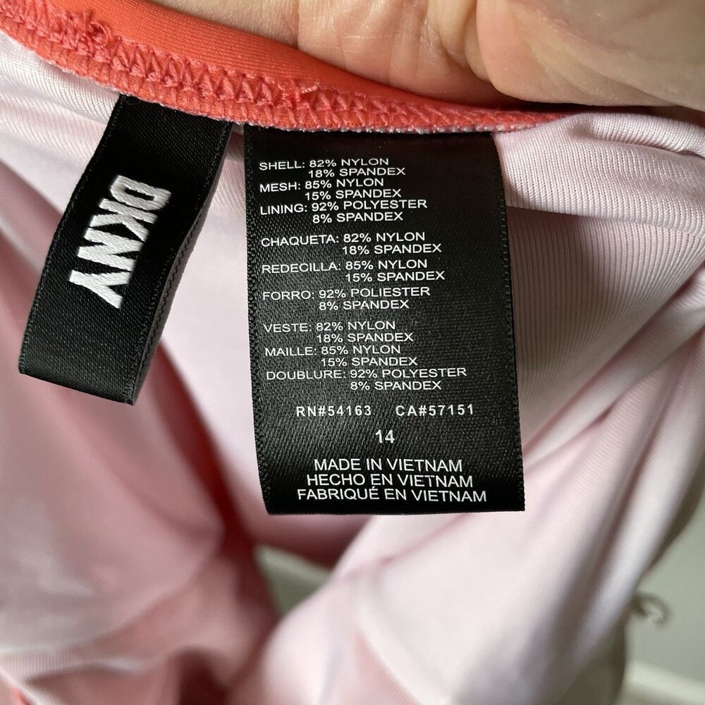 DKNY Swimsuit One Piece Coral Orange Pink Ruffles Women's Size 14 - Picture 8 of 8